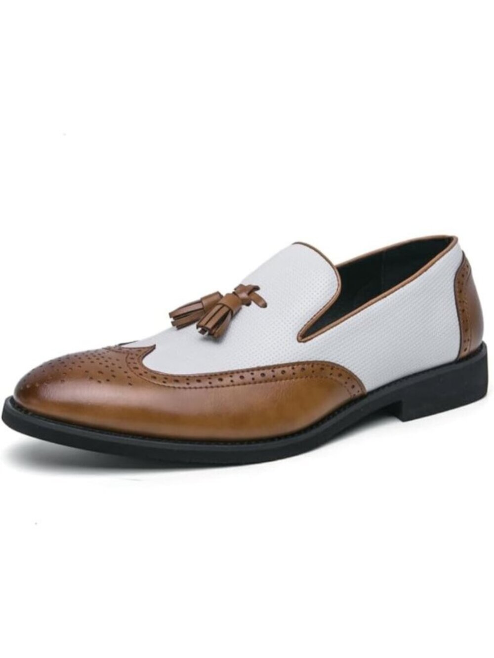 Men's Brown White Penny Loafers With Tassels Casual Dress Shoes Loafers Slip On